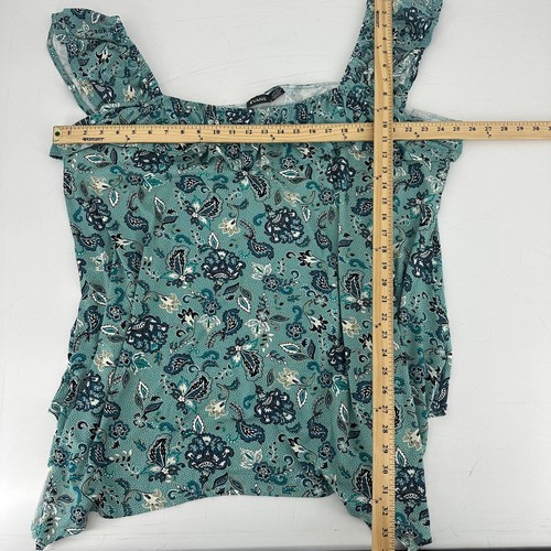 NWT Evan’s blouse top plus size 30/32 floral paisley teal ruffle women's tank - Picture 7 of 8