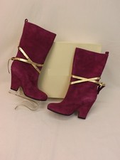 New Marc Jacobs Purple Suede Gold Lace Wedge Heel Short Boots 37 Italy