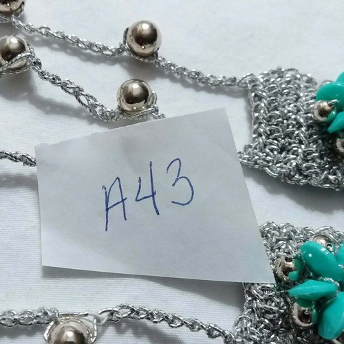 Crocheted stretch silver with aqua bead Barefoot Sandals Beach turquoise - Picture 5 of 5
