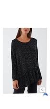 Shimmer Detailing Asymmetric Hem Batwing Women Top-Black Size 18/20