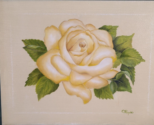 Vintage original signiertes Ölgemälde von C. Papke gelbe Rose 14" x 17" - Bild 2 von 7