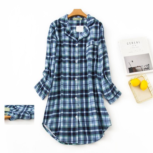 Women's Flannel Boyfriend Nightshirt Nightgown Nightdress Sleepwear Sleepshirt - Picture 4 of 64
