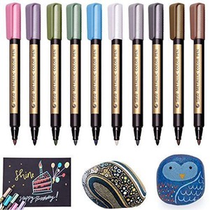 10Color Metallic Paint Marker Pens Metallic Sheen Glitter Calligraphy Arts DIY D