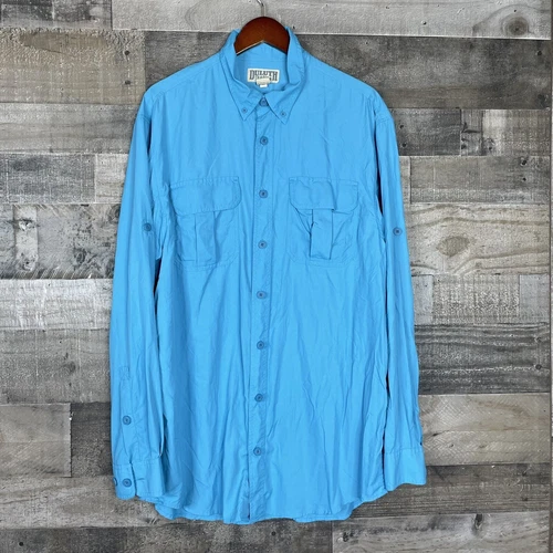 Duluth Trading Armachillo Shirt Mens LT Blue Cooling Roll Tab Sleeve Button Up