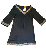 NWT Alice Olivia A-Line Beaded Black Silk Mini Dress LBD Size Small $485