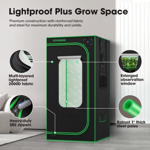 VIVOSUN P276 Smart Grow Tent Kit w/ AW150SE LED Light & Aerozesh T4 Ventilation - Picture 3 of 11