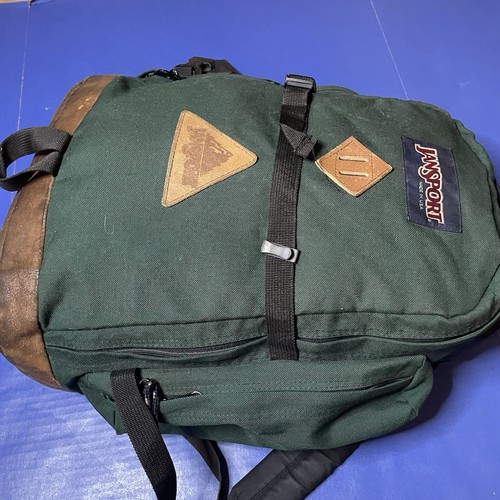 Vintage JanSport Leather Bottom Backpack Day Pack 90s USA Rugged Green READ - Picture 9 of 21