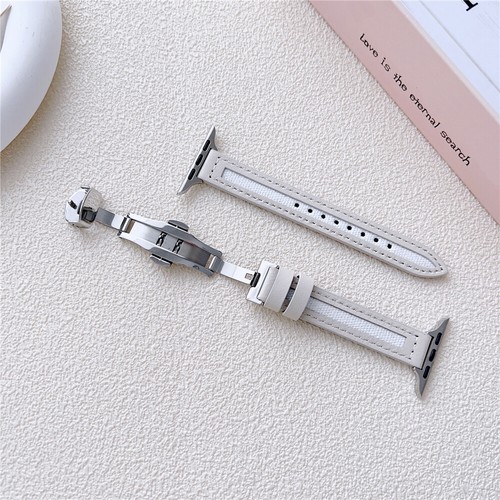 Correa delgada de cuero + lona para Apple Watch 10 9 8 7 6 SE 41/42/45/46/49 mm - Imagen 19 de 24
