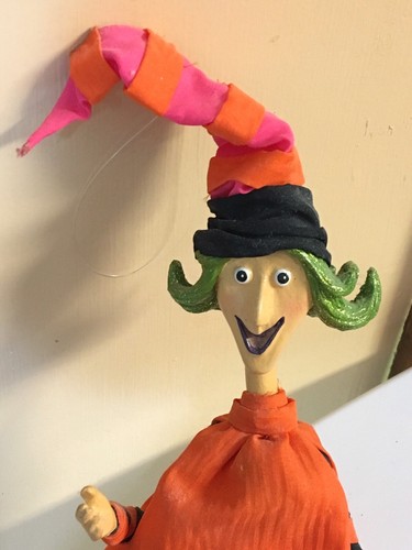 Halloween witch fall decorative pink orange glitter shelf sitter 13" - Picture 4 of 5