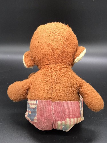 Antique Vintage Plush Monkey in patchwork overalls. 15” long - Picture 5 of 11