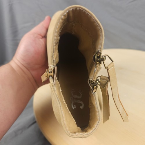 JC Ankle Boots Womens 6.5 Beige Faux Suede Block Heel Booties Double Zip - Picture 11 of 11
