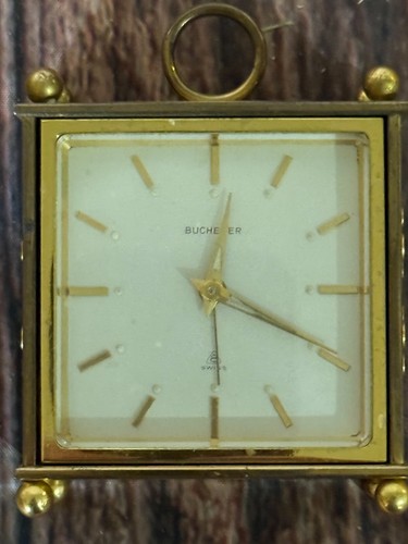 VINTAGE BUCHERER 8 DAY 15 JEWELS SWISS MADE ALARM CLOCK-VERY UNIQUE SWIVEL STYLE - Picture 2 of 9