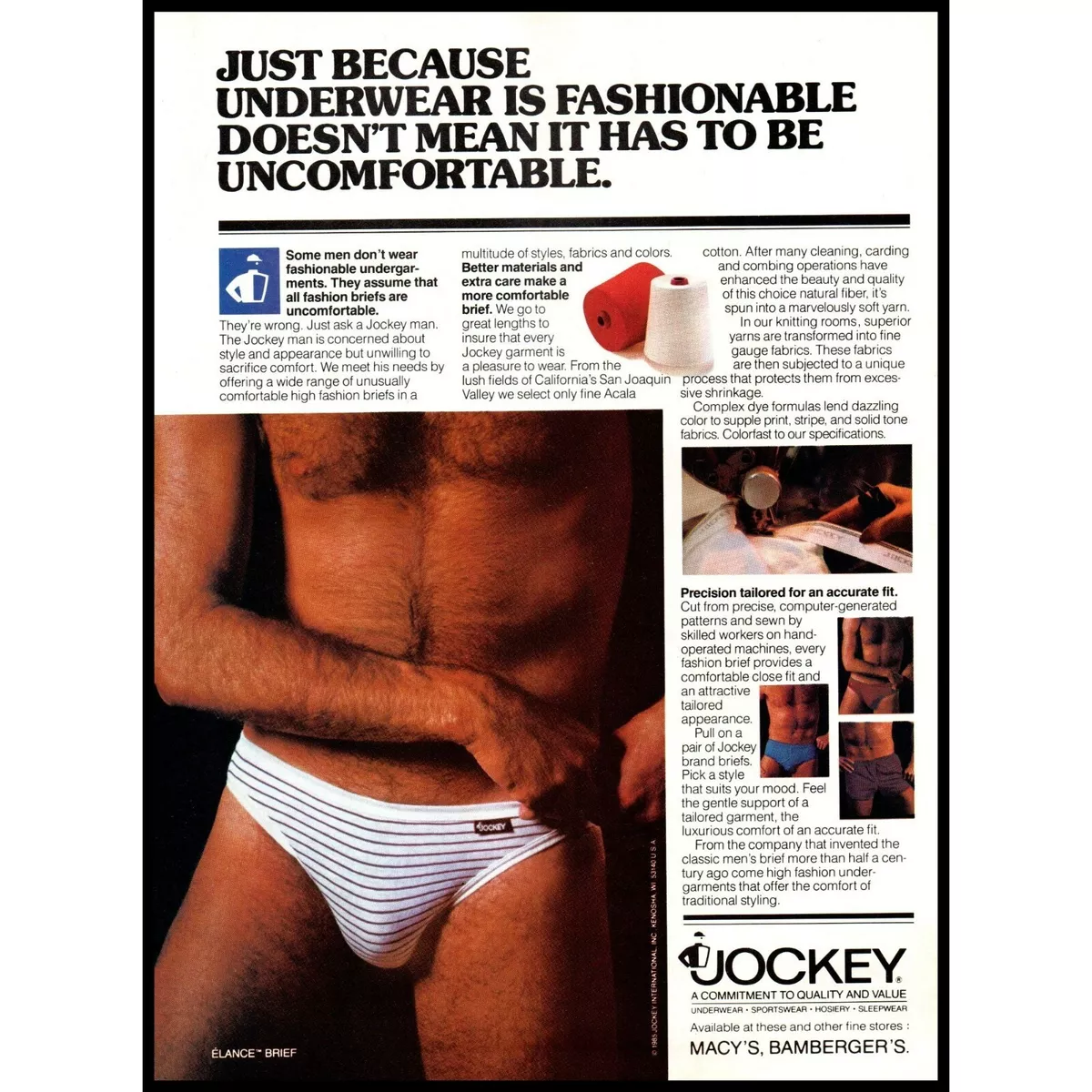 1985 Jockey Mens Underwear Vintage Print Ad Striped Briefs Shirtless Man  Photo