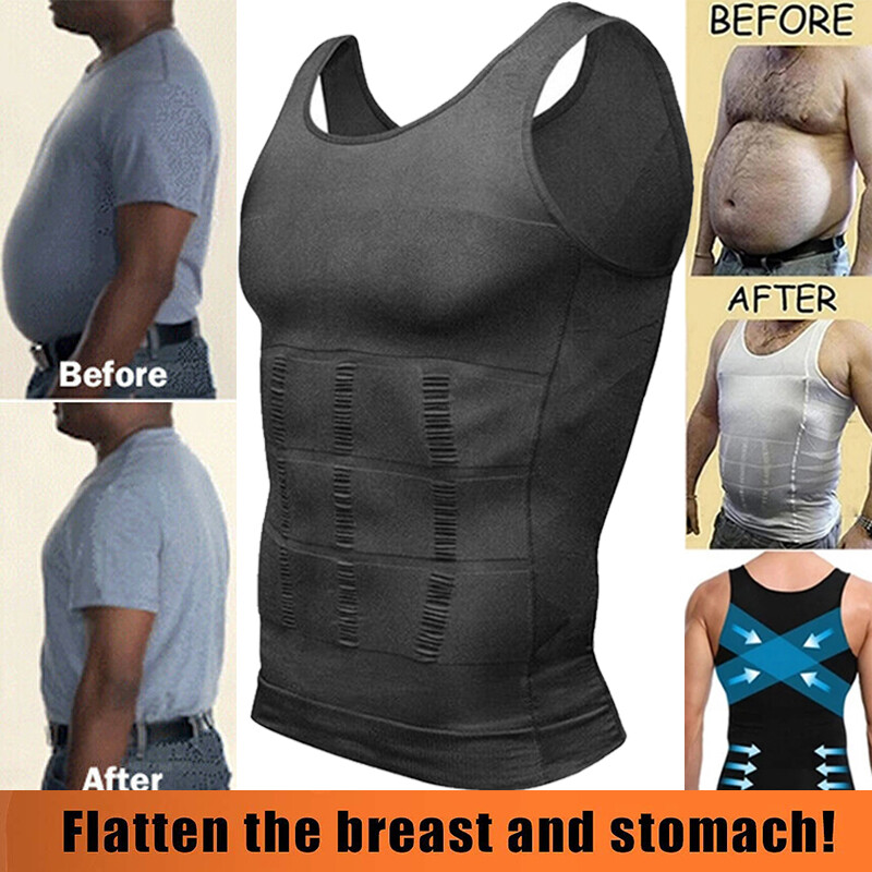 Men Slimming Vest Body Shaper Chest Belly Control Waist Boobs Compression  Shirt