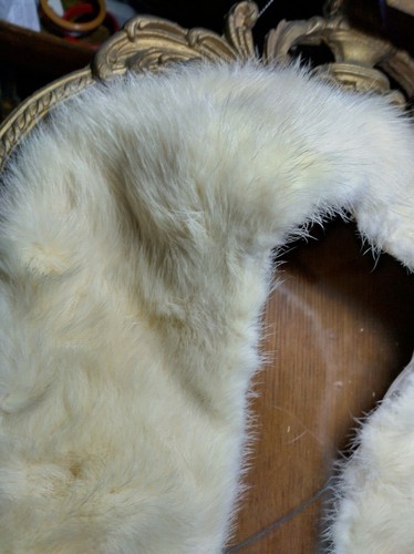 Amazing! Vintage Cream w Beige Mink Fur Collar Satin Lining with Snaps 48"x 4 - Picture 4 of 11