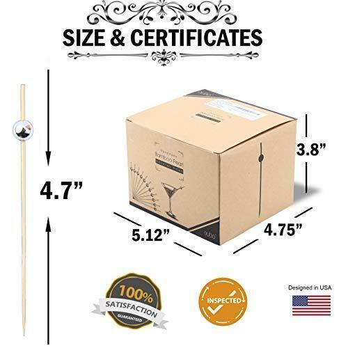 Bamboo Cocktail Picks Skewers Toothpicks - 320 Pack Silver Pearl 4.75 inch Woode - Picture 4 of 7