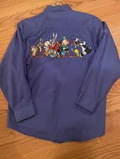 Vintage 1992 ACME Kids Looney Tunes Embroidered Shirt Size Med Button Up