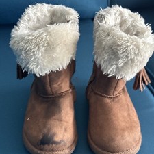 Makalu Iceland Brown Girls' Faux Fur/Microsuede Winter Ankle Boots Size 7M Used 