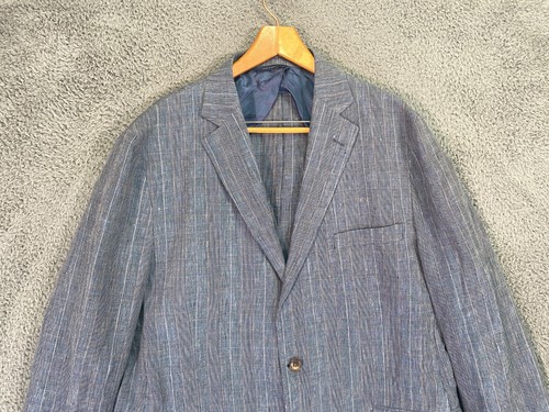 Brooks Brothers Fitzgerald Blazer Linen 2 Button Mens 48L Blue Windowpane Check - Picture 2 of 17