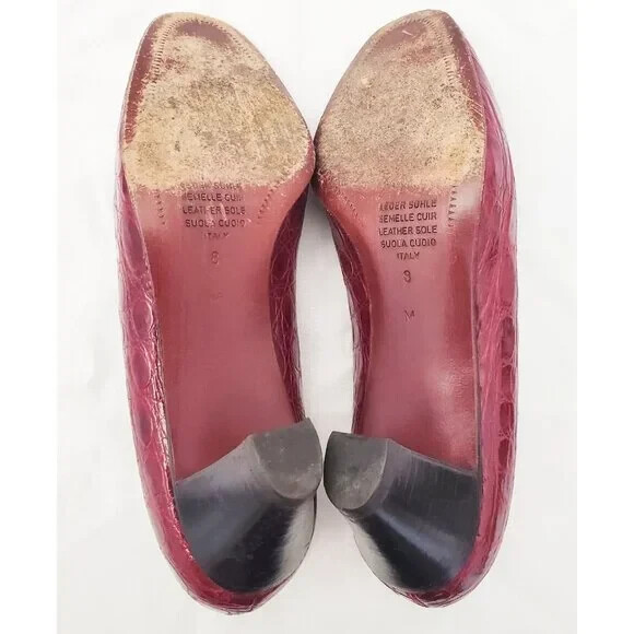 BALLY 赤 リボン付き ハイヒール Bally Vintage Genuine Crocodile Burgundy-Red Tasseled Shoes