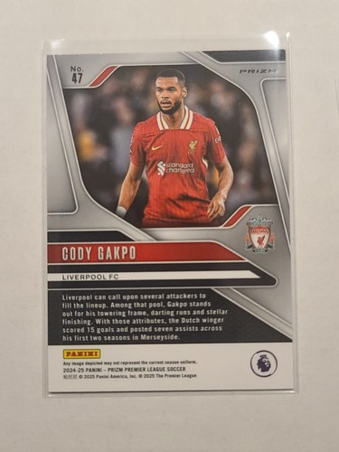 2024-25 Prizm Premier League Cody Gakpo #47 Purple Prizm Parallel Liverpool FC - Picture 2 of 2