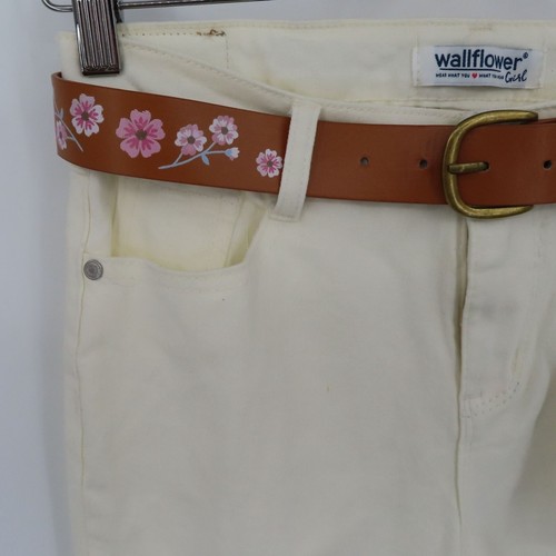Wallflower Girl 16 Hailey Flare Ivory Denim Jeans Embroidered Brown Pink Flowers - Picture 3 of 12