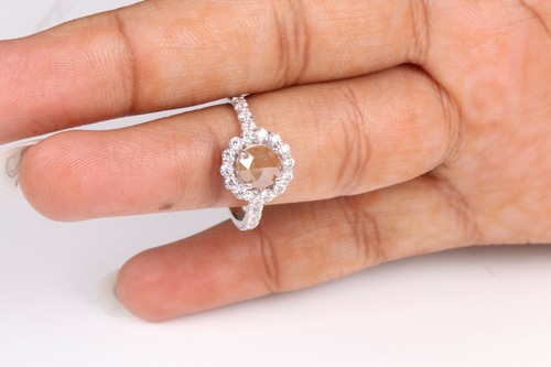 1.50cts Red Round Rose Cut Diamond Ring, Diamond Halo Ring Sterling Silver ring - Picture 10 of 10