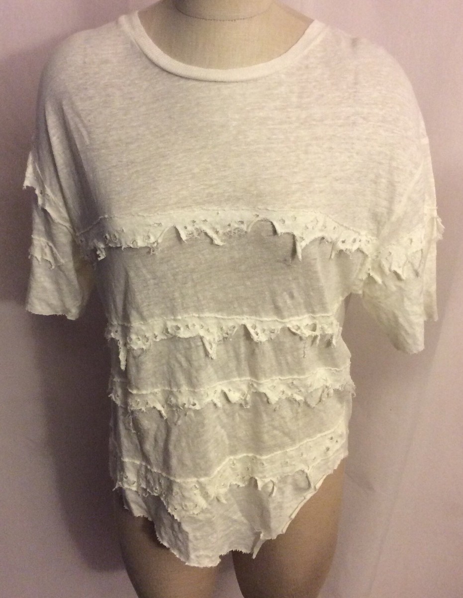 NWT IRO $185 Birdie Distressed Ruffle Linen Tee Size Small