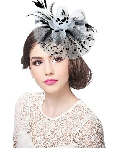 Halloween Fascinators Hat for Women Tea Party Feather Headband A-black White - Foto 3 di 6