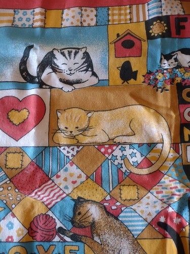 Vintage Retro Kitty Cats Patchwork Handkerchief Scarf Love Friend Companion 21" - Picture 8 of 10