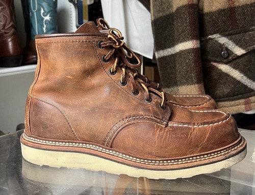 Red Wing Mens 9 D 1907 Copper Rough Tough Brown Moc Toe Boots USA - 第 3/9 張圖片