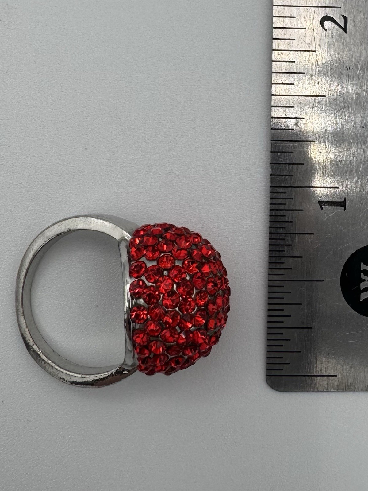 Red Rhinestone Dome Statement Ring Silver Tone Pa… - image 7