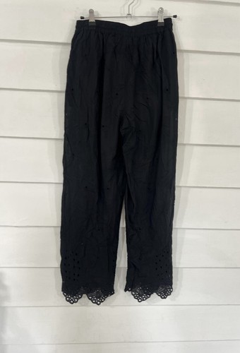 ZARA WOMAN BLACK PANTS BEADED OPENWORK EMBROIDERY EYELET WIDE LEG SIZE XS Y1026B - Picture 13 of 22