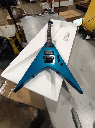 Special Shaped Blue Solid Body V Shaped Electric Guitar Black Hardware Factory