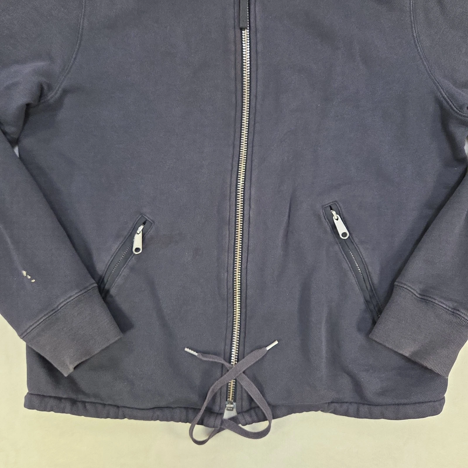 Acne Studios Denzel Bomber Jacket Mens XL Navy Blue Full Zip Drawstring Stained image 3