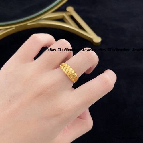 Pure 999 24K Yellow Gold Men Women Lucky Frosted Unique Ring 2.9g Us:5-8 - Picture 4 of 5