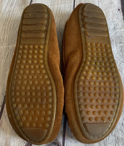 Minnetonka Kitty 402 Women's 6 Hard Sole Moccasin Loafer Brown Suede Boho Shoes - Picture 8 of 14
