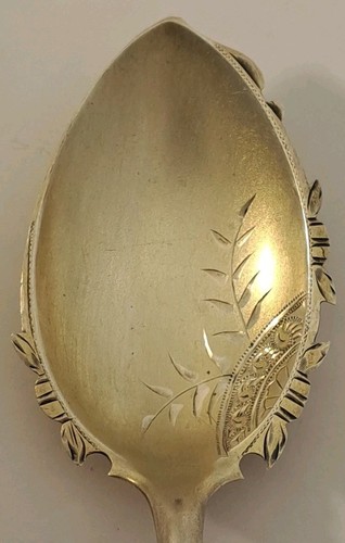 KNOWLES Sterling Silver Antique BRIGHT CUT FLORAL ENGRAVED Spoon C.1880 - Picture 3 of 9