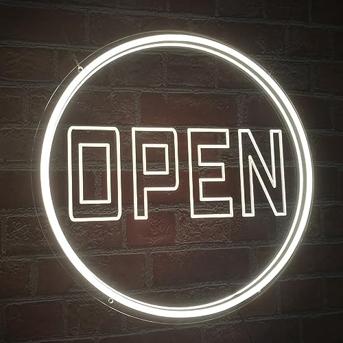 Insegne Aperte Neon per Finestra Porta Business, Dimmerabili Alimentate USB 12" Rotondo Neon - Foto 2 di 8