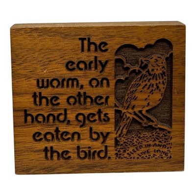 Vintage 70s Lasercraft Laser Engraved Wood Plaque Early Worm Quote Bird Humor