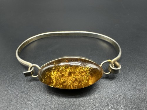 Vintage Mexico Silver Genuine Amber Bracelet 7.5” - Picture 4 of 12