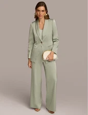 Donna Karan Women’s Satin One-Button Jacket & Wide Leg Pant Suit. Sz 10