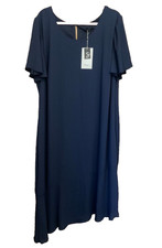 Sheego Plus Size 24 Navy Blue Georgette Floaty Midi Maxi Asymmetric Lined DRESS