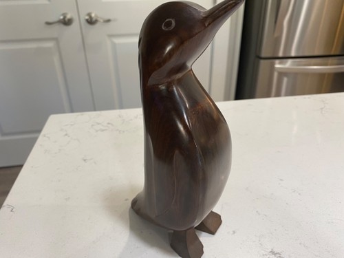 Arte popular vintage tallado a mano hierro madera pingüino 8"x 4"x 2-1/4" - Imagen 10 de 11