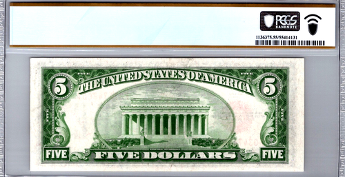 $5 1928-C Legal Tender "RED SEAL" PCGS 55 ABOUT UNC Fr. 1528 - Picture 2 of 3