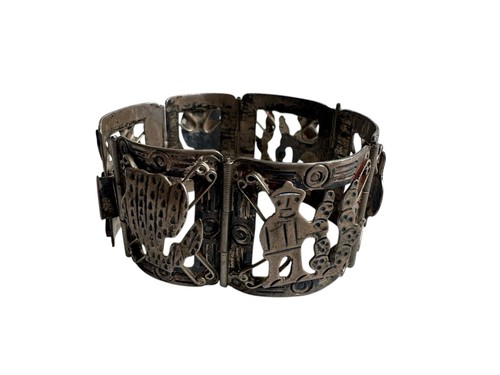 LOS BALLESTEROS 925 Silber Vintage Geschichtenerzähler Panel Kette Armband 51 Gramm - Bild 5 von 23
