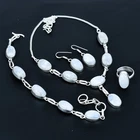 Rainbow Moonstone Oval Gemstone 925 Sterling Silver Necklace Jewelry Set VJ 1149