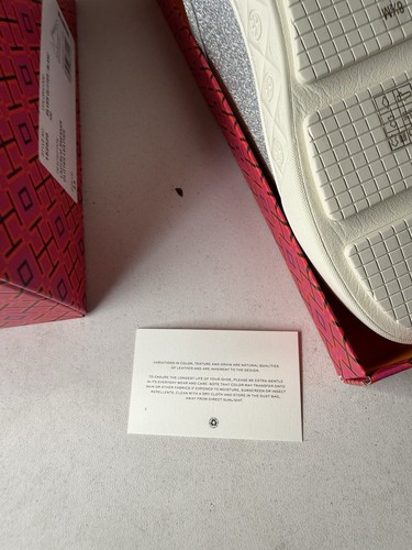 Tory Burch Women's Leather Ladybug Sneaker In Silver Glitter/Blanc Sz 8.5 Shoes - Picture 7 of 22