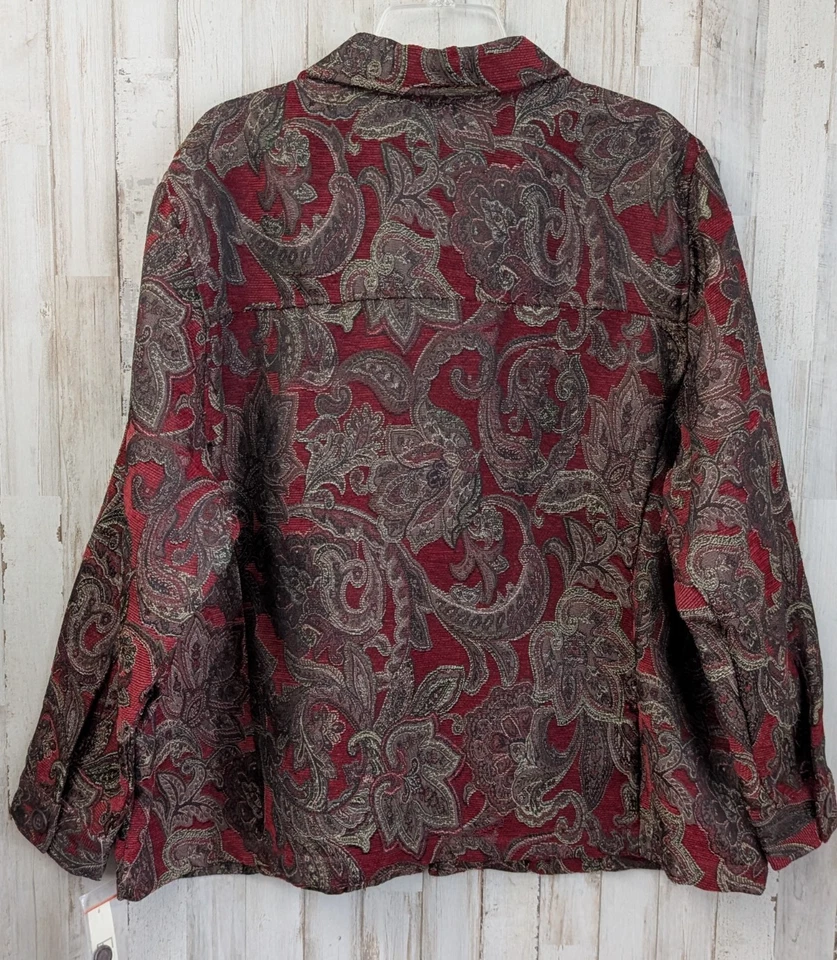 Chaqueta Blazer De Colección Erika Tapestry Plus 2X Roja Artística Cachemira Floral Cremallera Completa Nueva con Etiquetas Foto 2 de 4