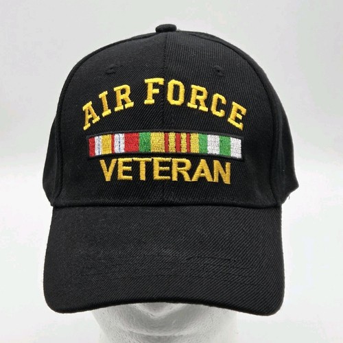Air Force Veteran Hat Baseball Cap Black Strapback Adjustable Embroidered - Picture 2 of 10
